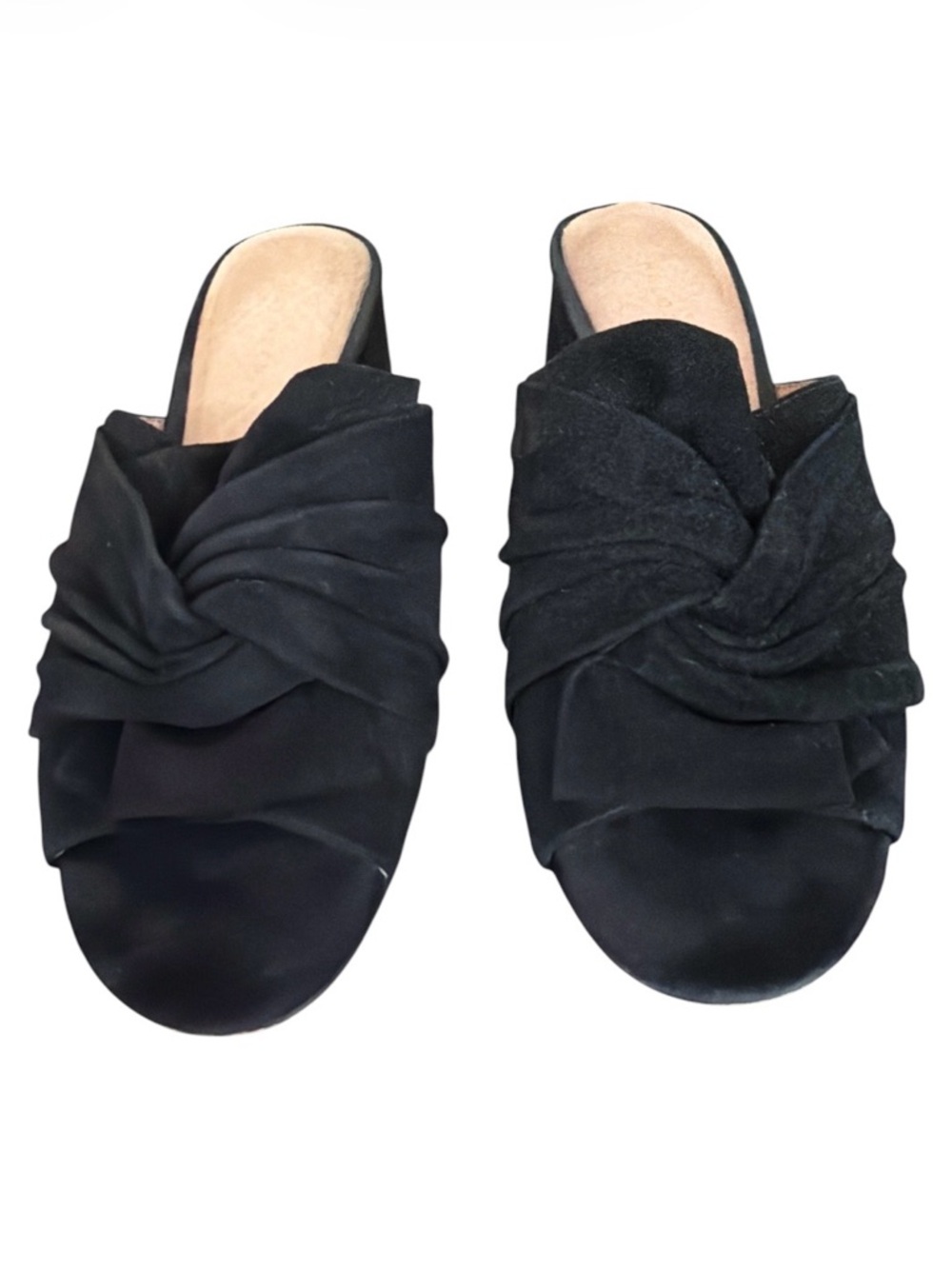 Halogen Farrah Black Suede Knotted Block Heel Slide Sandal Mule Shoes 7.5